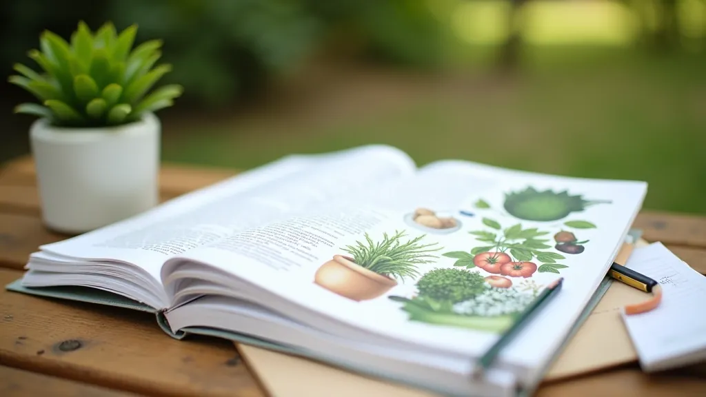 RHS gardening reference books and guides stacked on a wooden table