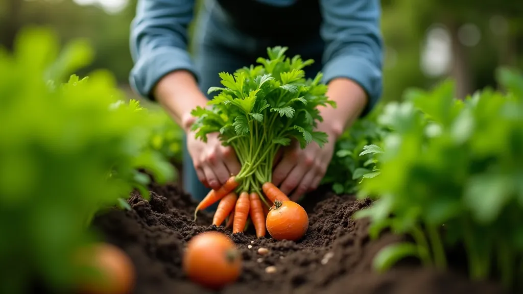 Vegetable garden with mature crops growing in raised beds, healthy plants in full growth